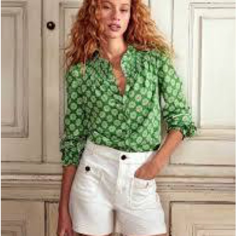 Boden Green Fay Smocked Jersey Shirt  green - Picture 2 of 13